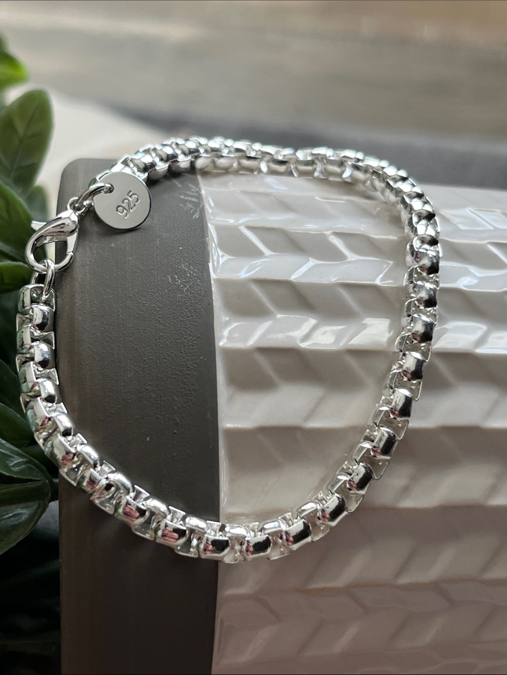 Sterling 925 Silver Chunky Box Chain Bracelet -New-